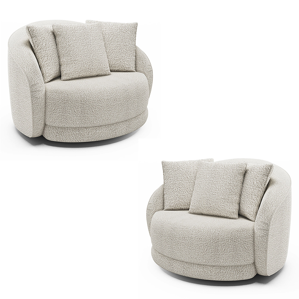 Kit 2 Poltronas Decorativas Base Giratória Galáxia com Almofadas Boucle Branco G45 - Gran Belo