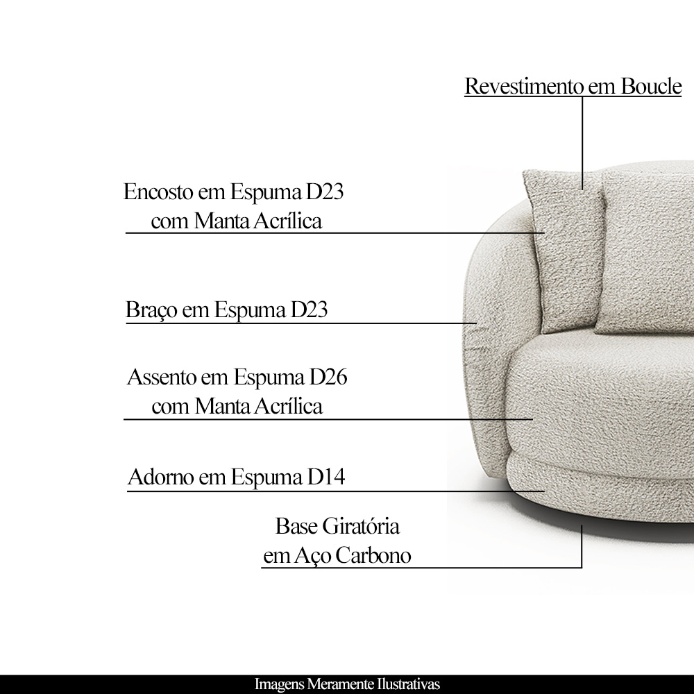 Kit 2 Poltronas Decorativas Base Giratória Galáxia com Almofadas Boucle Branco G45 - Gran Belo
