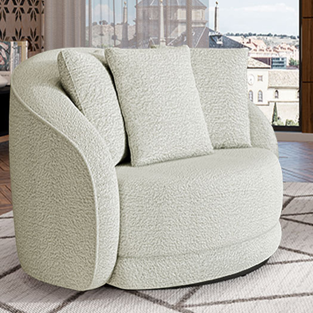 Kit 2 Poltronas Decorativas Base Giratória Galáxia com Almofadas Boucle Off White G45 - Gran Belo
