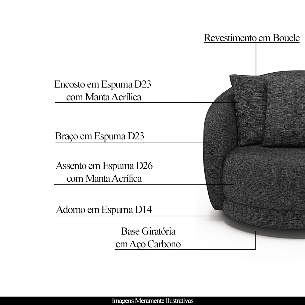 Kit 2 Poltronas Decorativas Base Giratória Galáxia com Almofadas Linho Chumbo G45 - Gran Belo