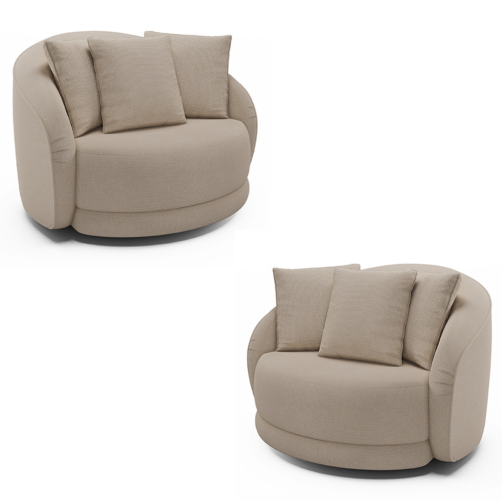 Kit 2 Poltronas Decorativas Base Giratória Galáxia com Almofadas Linho Off White G45 - Gran Belo