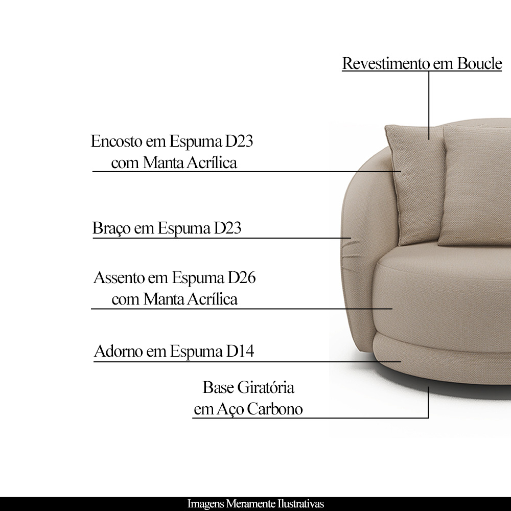 Kit 2 Poltronas Decorativas Base Giratória Galáxia com Almofadas Linho Off White G45 - Gran Belo