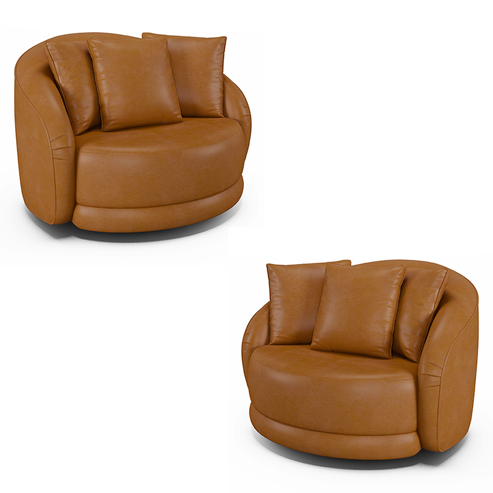 Kit 2 Poltronas Decorativas Base Giratória Galáxia com Almofadas PU Caramelo G45 - Gran Belo