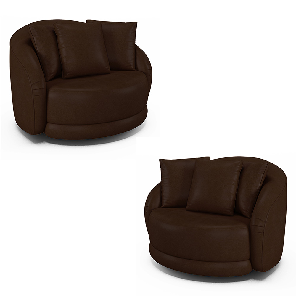 Kit 2 Poltronas Decorativas Base Giratória Galáxia com Almofadas PU Marrom G45 - Gran Belo
