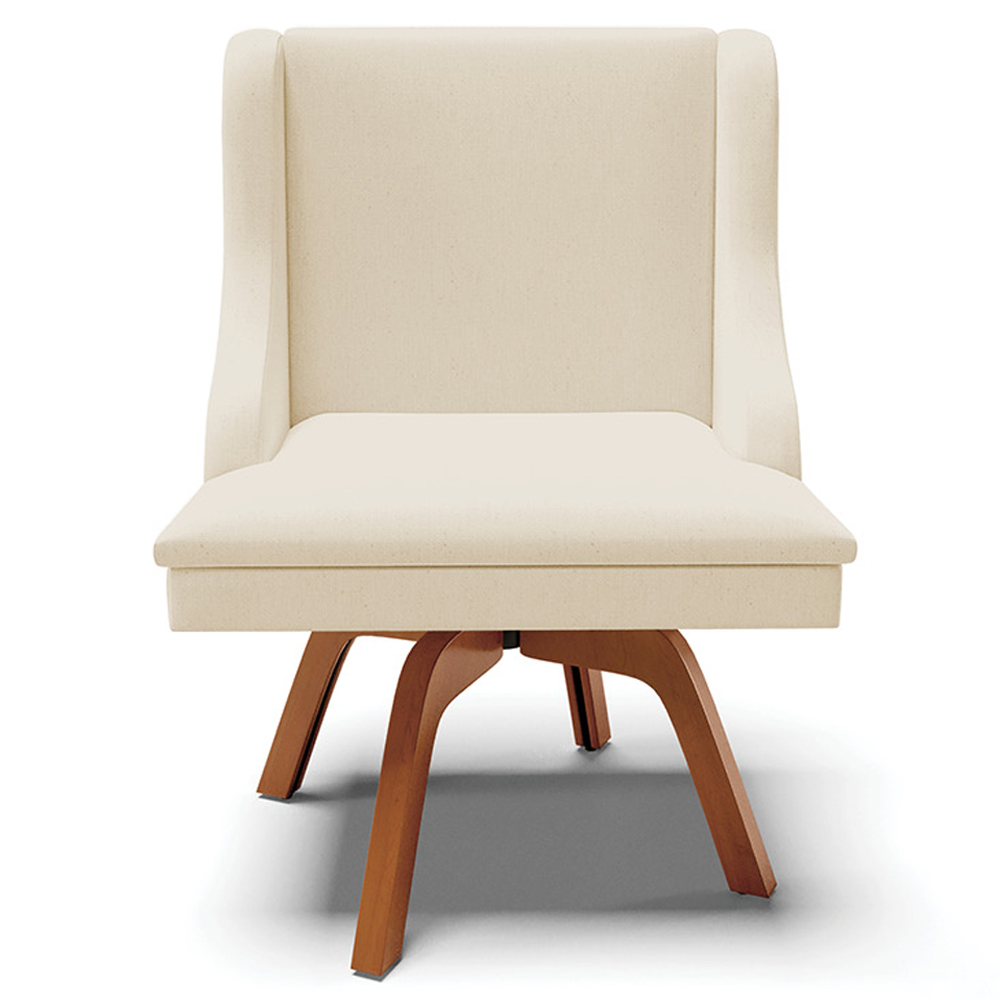 Kit 2 Poltronas Decorativas Base Giratória de Madeira Firenze Linho Bege/Natural G19 - Gran Belo