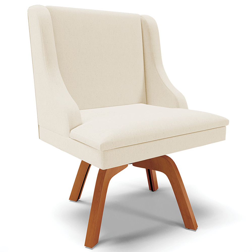 Kit 2 Poltronas Decorativas Base Giratória de Madeira Firenze Linho Bege/Natural G19 - Gran Belo
