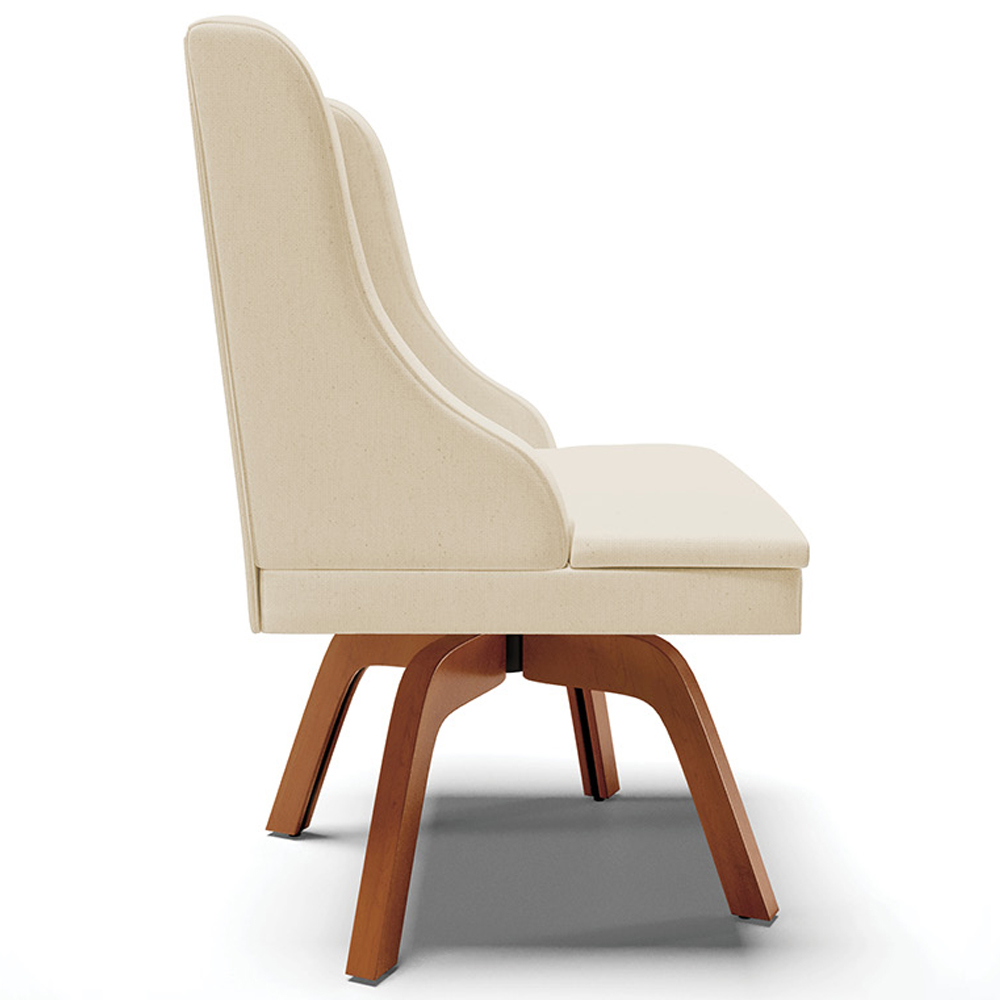 Kit 2 Poltronas Decorativas Base Giratória de Madeira Firenze Linho Bege/Natural G19 - Gran Belo