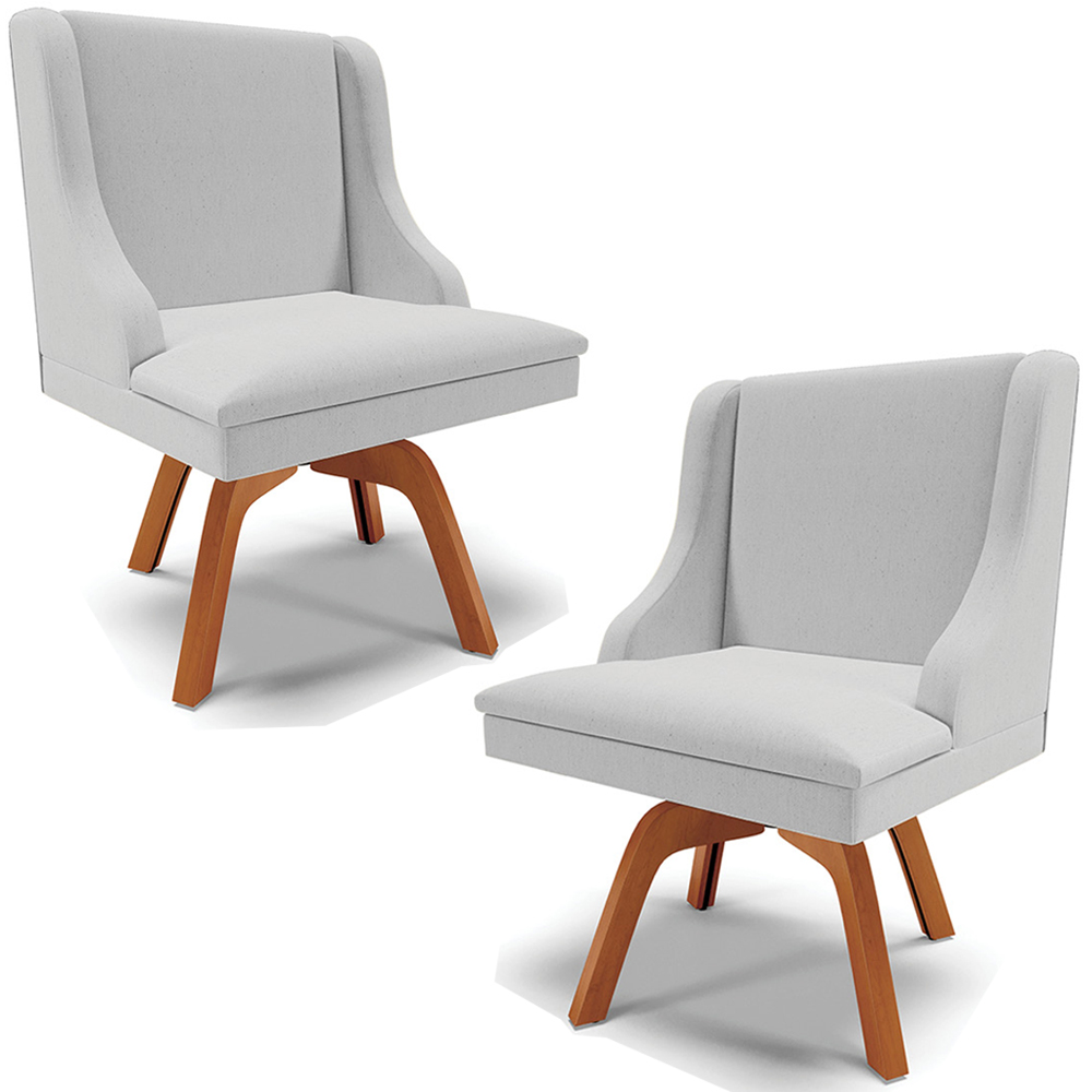 Kit 2 Poltronas Decorativas Base Giratória de Madeira Firenze Linho Cinza/Natural G19 - Gran Belo