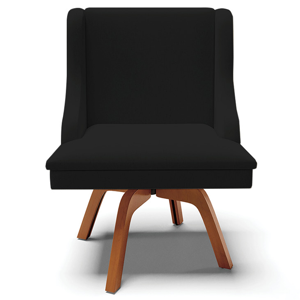 Kit 2 Poltronas Decorativas Base Giratória de Madeira Firenze Linho Preto/Natural G19 - Gran Belo