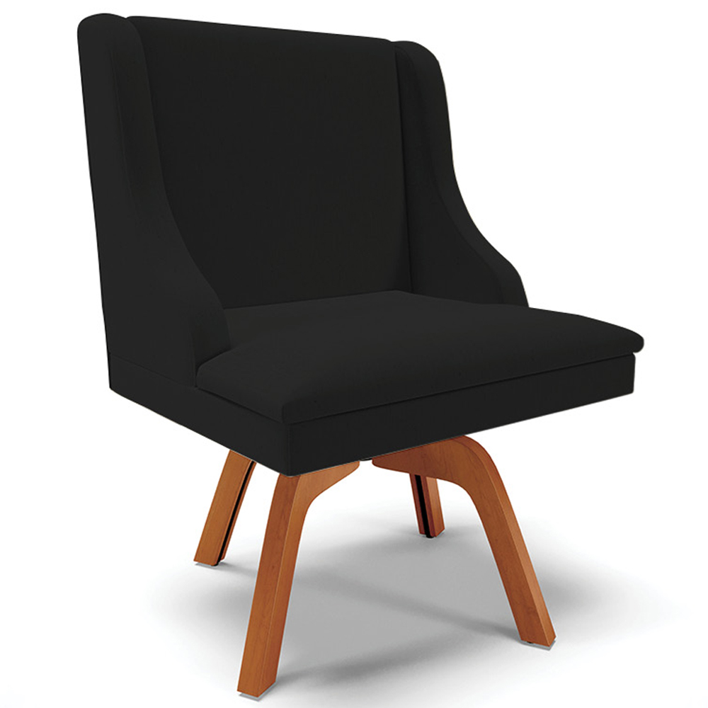 Kit 2 Poltronas Decorativas Base Giratória de Madeira Firenze Linho Preto/Natural G19 - Gran Belo