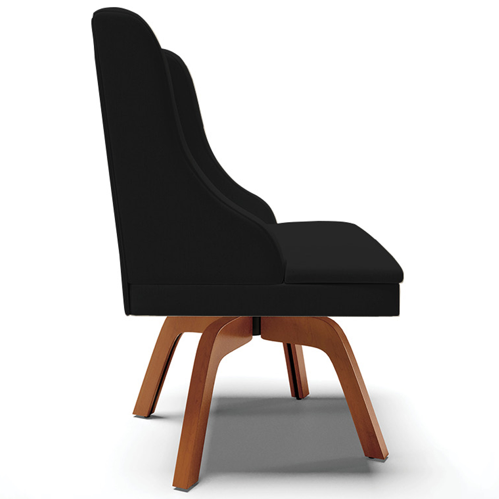 Kit 2 Poltronas Decorativas Base Giratória de Madeira Firenze Linho Preto/Natural G19 - Gran Belo