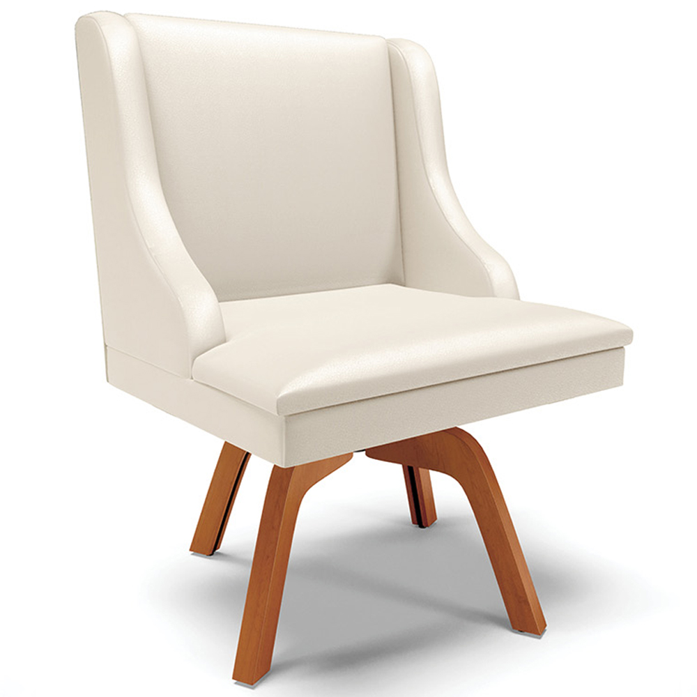 Kit 2 Poltronas Decorativas Base Giratória de Madeira Firenze PU Bege/Natural G19 - Gran Belo