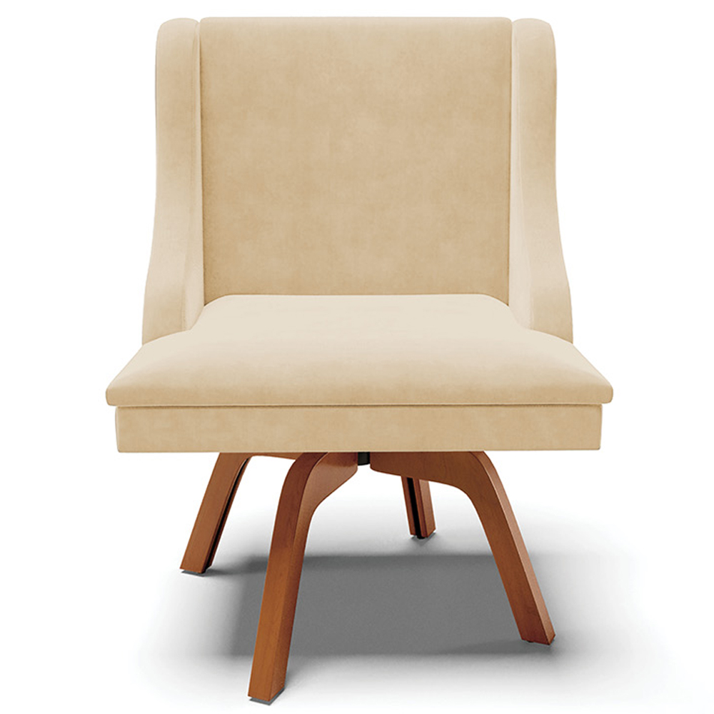 Kit 2 Poltronas Decorativas Base Giratória de Madeira Firenze Suede Bege/Natural G19 - Gran Belo