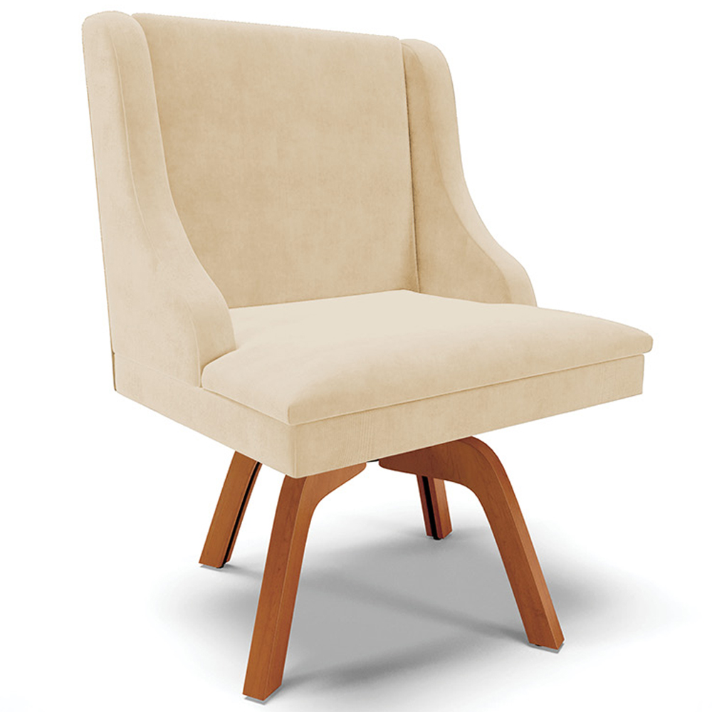Kit 2 Poltronas Decorativas Base Giratória de Madeira Firenze Suede Bege/Natural G19 - Gran Belo