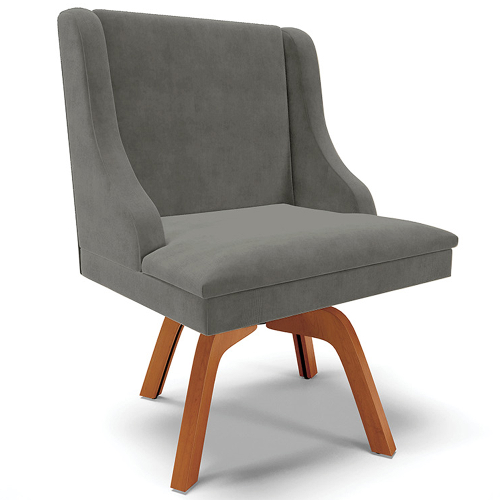 Kit 2 Poltronas Decorativas Base Giratória de Madeira Firenze Suede Grafite/Natural G19 - Gran Belo