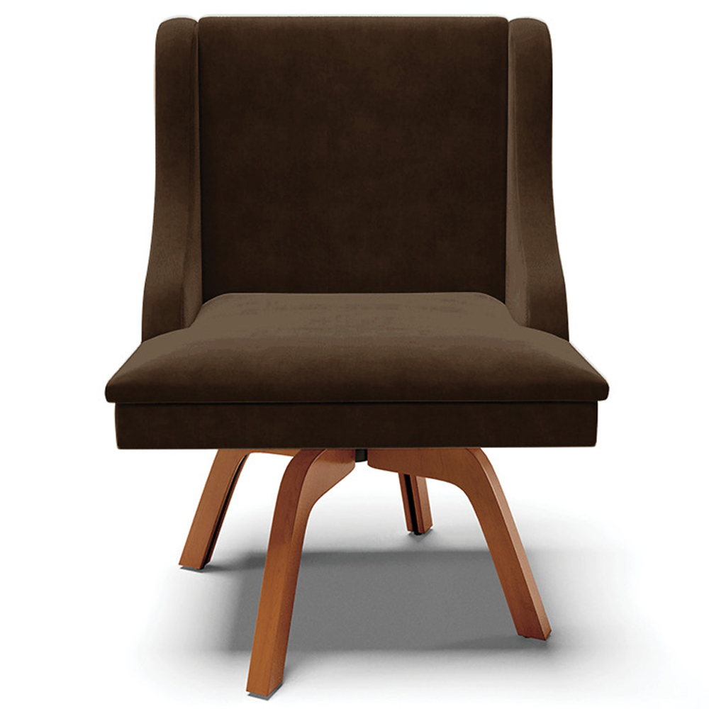 Kit 2 Poltronas Decorativas Base Giratória de Madeira Firenze Suede Marrom/Natural G19 - Gran Belo