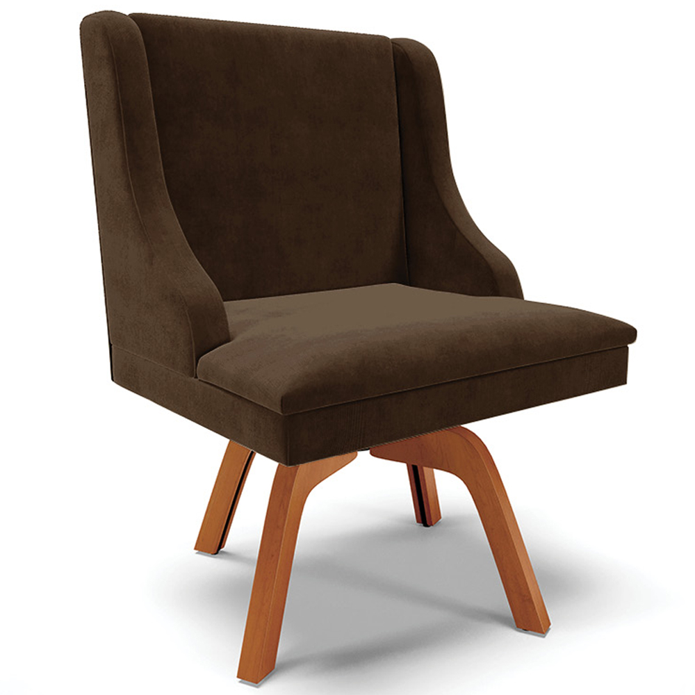 Kit 2 Poltronas Decorativas Base Giratória de Madeira Firenze Suede Marrom/Natural G19 - Gran Belo