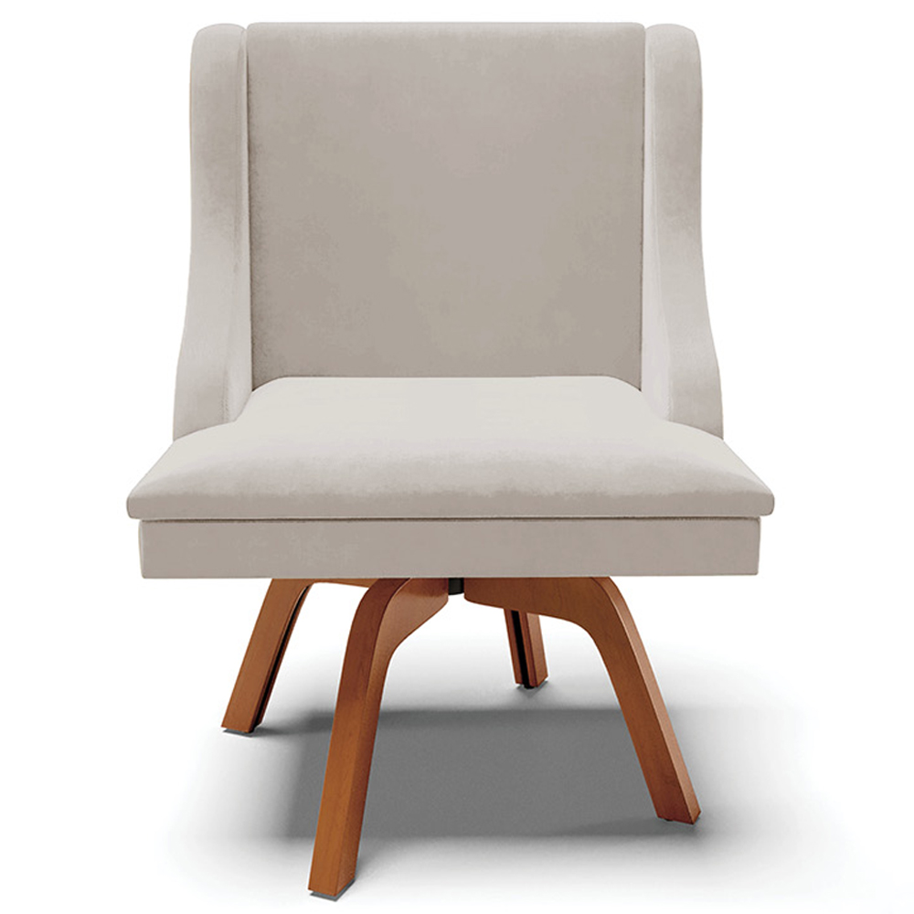 Kit 2 Poltronas Decorativas Base Giratória de Madeira Firenze Veludo Cinza/Natural G19 - Gran Belo