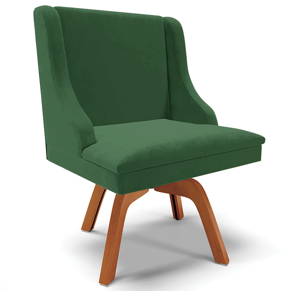 Kit 2 Poltronas Decorativas Base Giratória de Madeira Firenze Veludo Verde/Natural G19 - Gran Belo