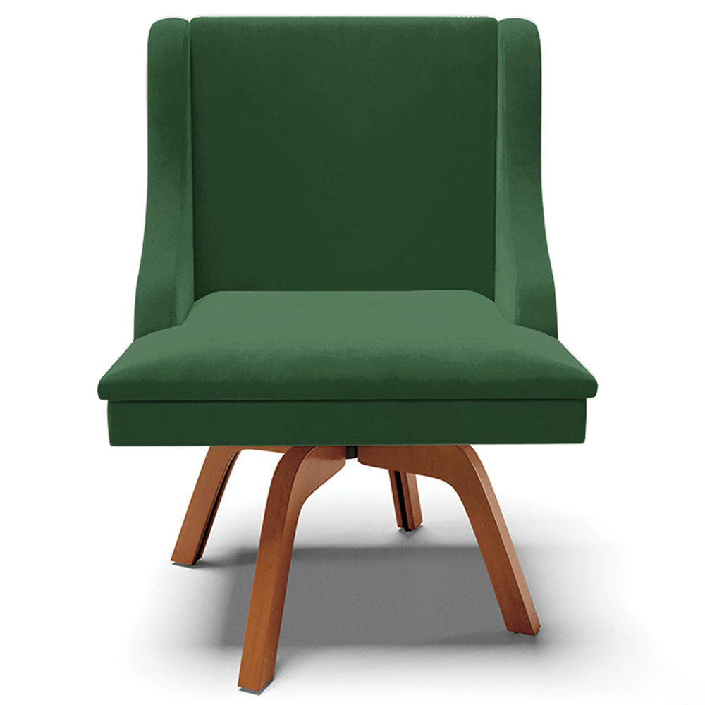 Kit 2 Poltronas Decorativas Base Giratória de Madeira Firenze Veludo Verde/Natural G19 - Gran Belo