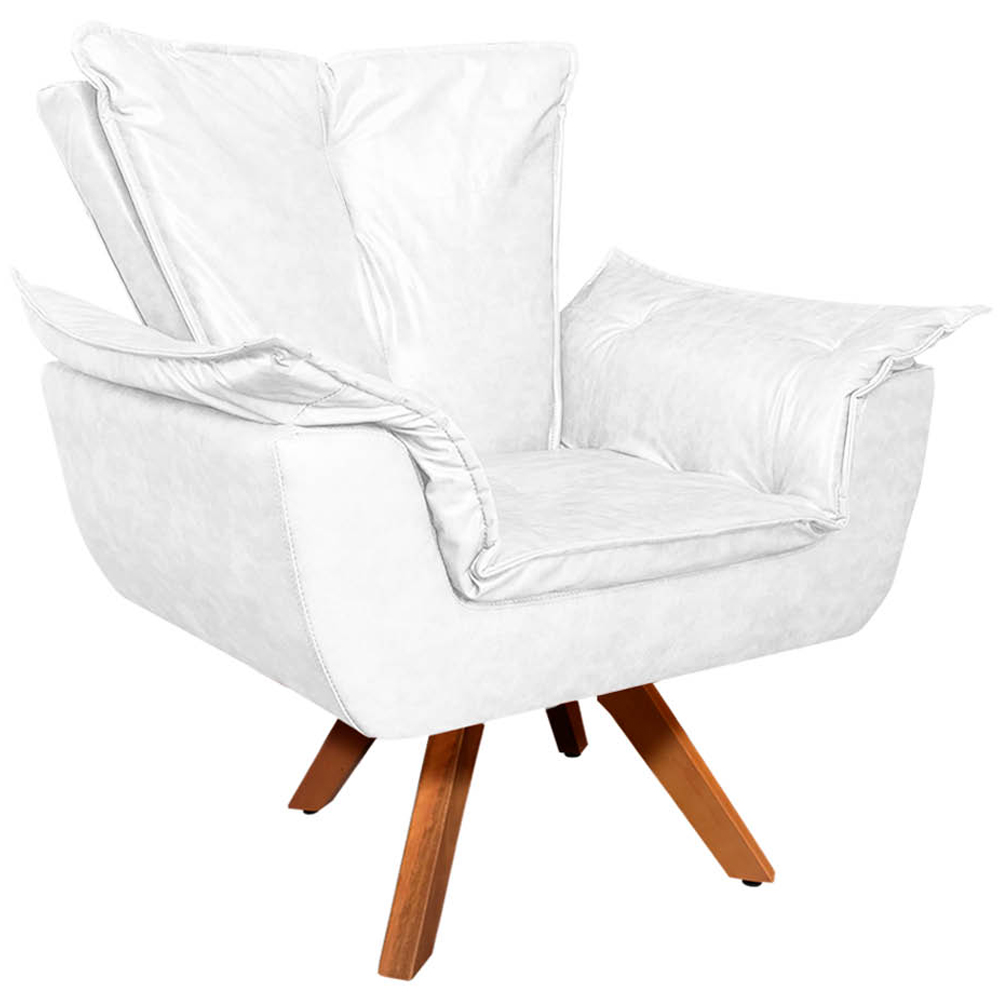 Kit 2 Poltronas Decorativas Base Giratória em Madeira Charger PU Branco G19 - Gran Belo