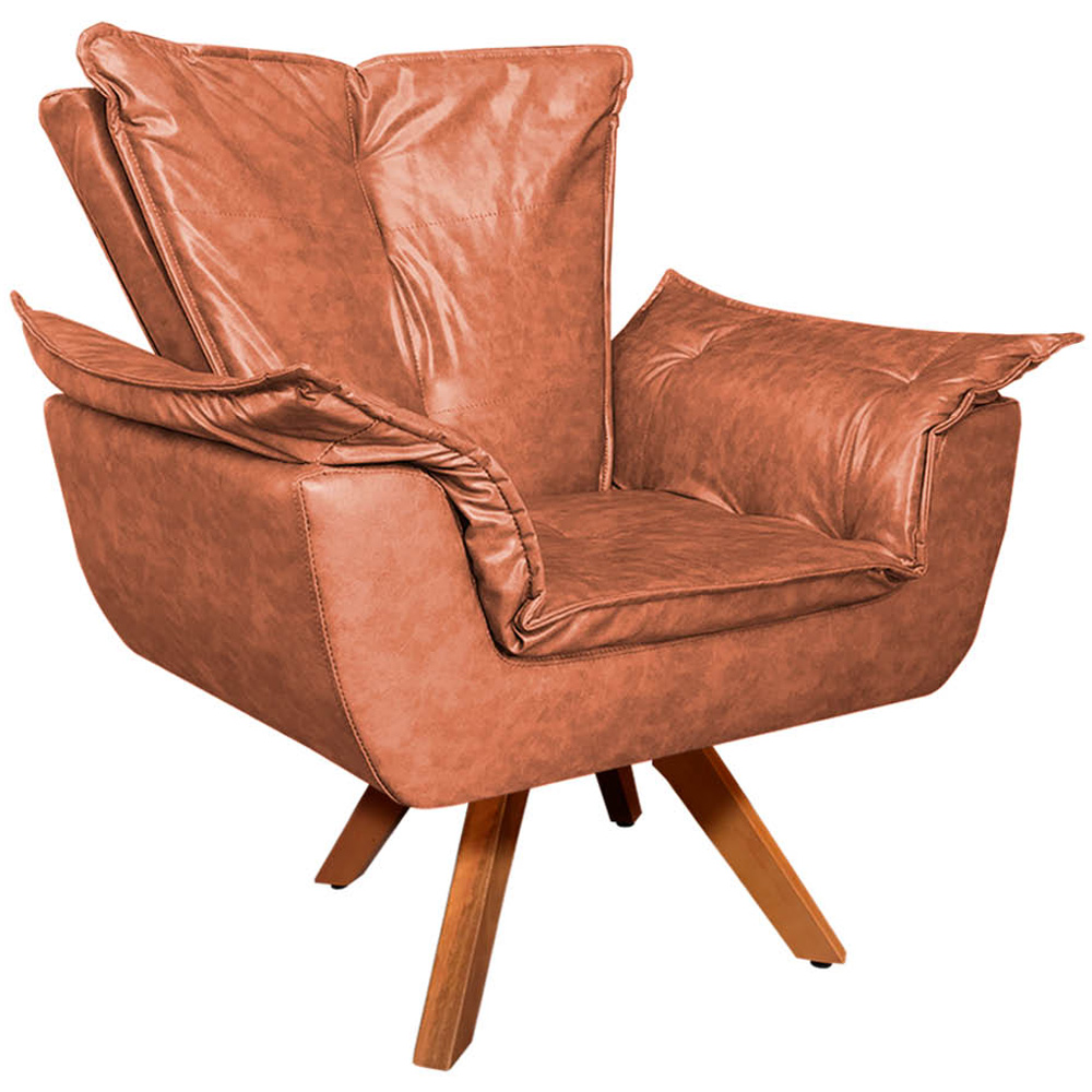 Kit 2 Poltronas Decorativas Base Giratória em Madeira Charger PU Marrom G19 - Gran Belo