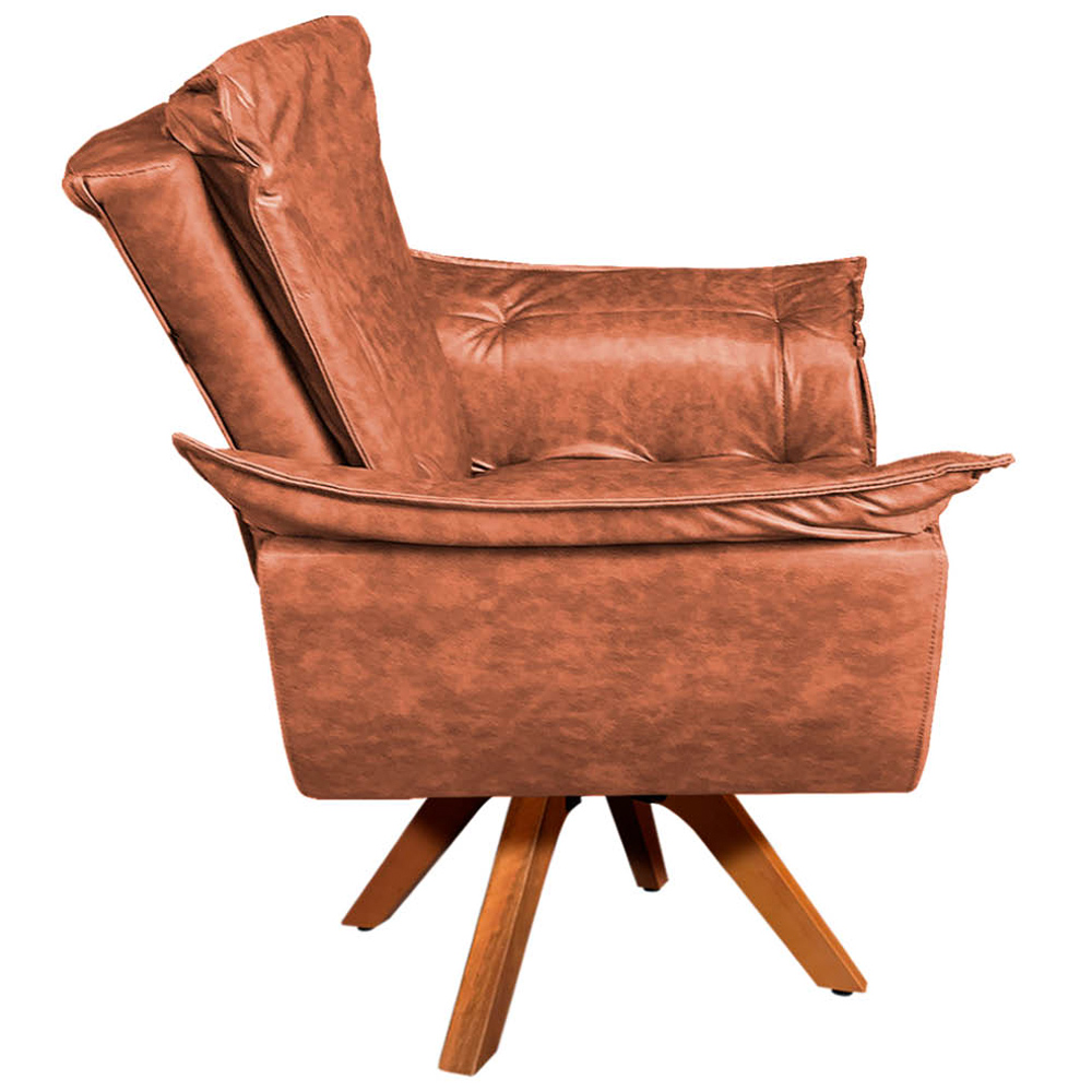 Kit 2 Poltronas Decorativas Base Giratória em Madeira Charger PU Marrom G19 - Gran Belo