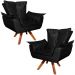 Kit 2 Poltronas Decorativas Base Giratória em Madeira Charger PU Preto G19 - Gran Belo