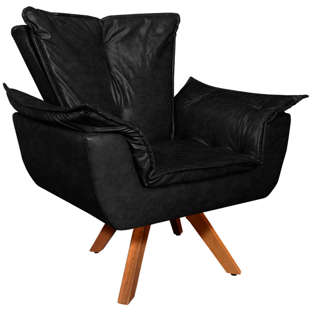 Kit 2 Poltronas Decorativas Base Giratória em Madeira Charger PU Preto G19 - Gran Belo