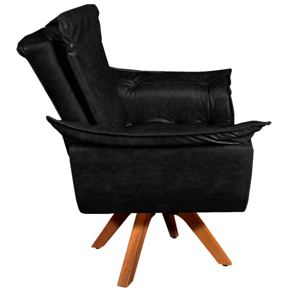 Kit 2 Poltronas Decorativas Base Giratória em Madeira Charger PU Preto G19 - Gran Belo