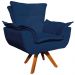 Kit 2 Poltronas Decorativas Base Giratória em Madeira Charger Suede Azul Marinho G19 - Gran Belo