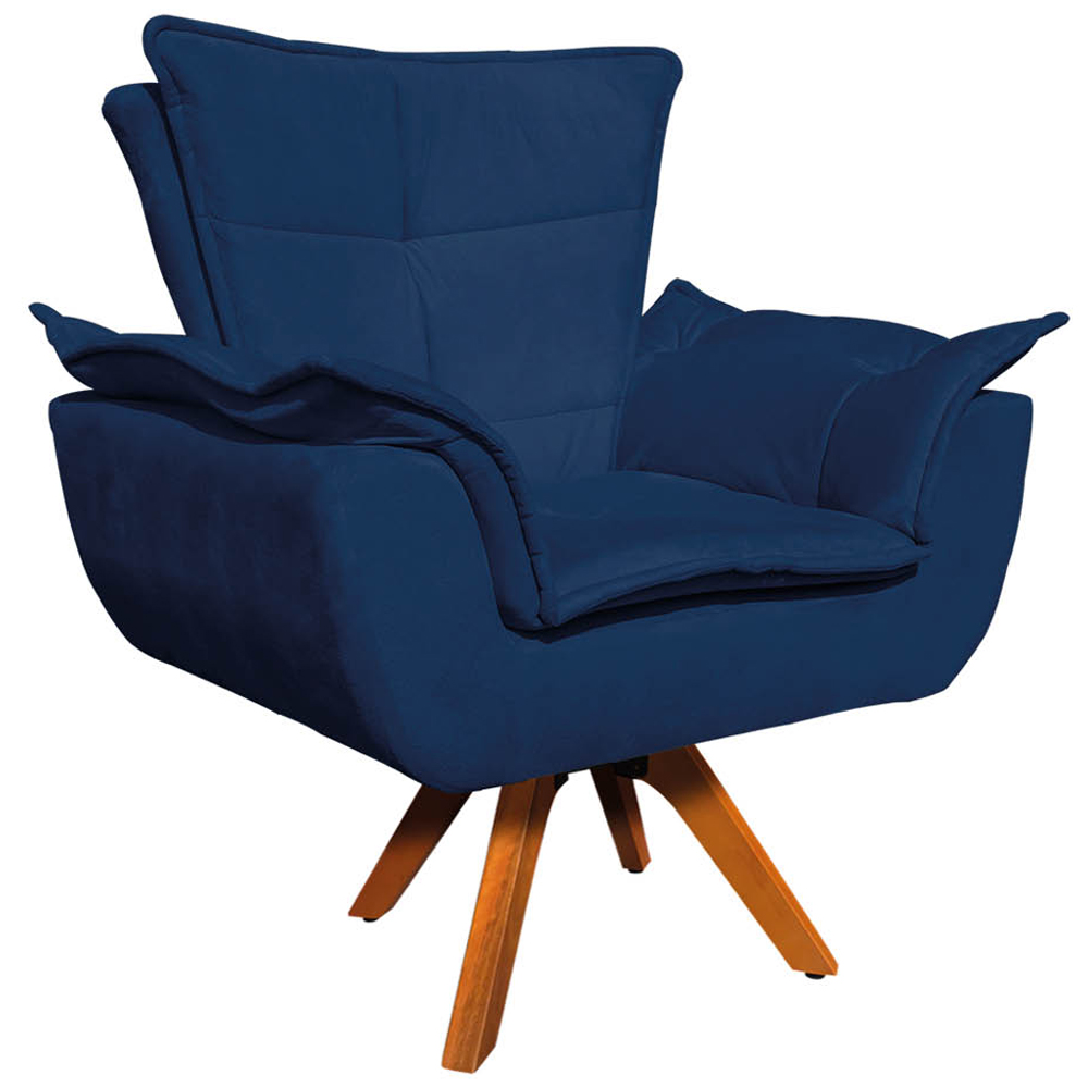 Kit 2 Poltronas Decorativas Base Giratória em Madeira Charger Suede Azul Marinho G19 - Gran Belo