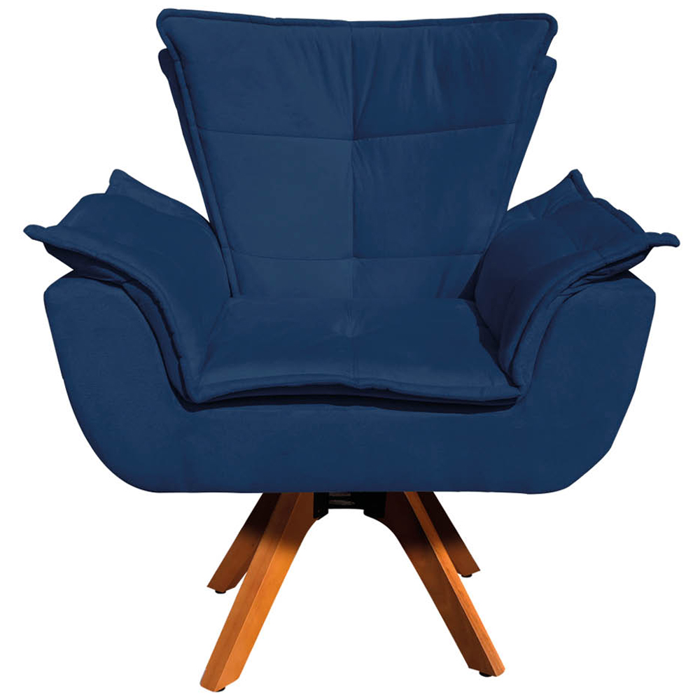 Kit 2 Poltronas Decorativas Base Giratória em Madeira Charger Suede Azul Marinho G19 - Gran Belo