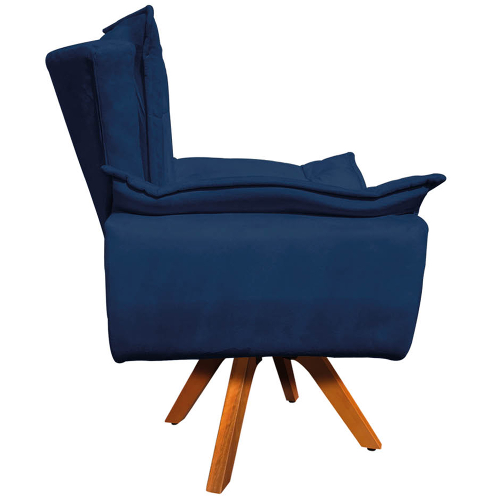Kit 2 Poltronas Decorativas Base Giratória em Madeira Charger Suede Azul Marinho G19 - Gran Belo