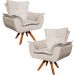 Kit 2 Poltronas Decorativas Base Giratória em Madeira Charger Suede Bege G19 - Gran Belo