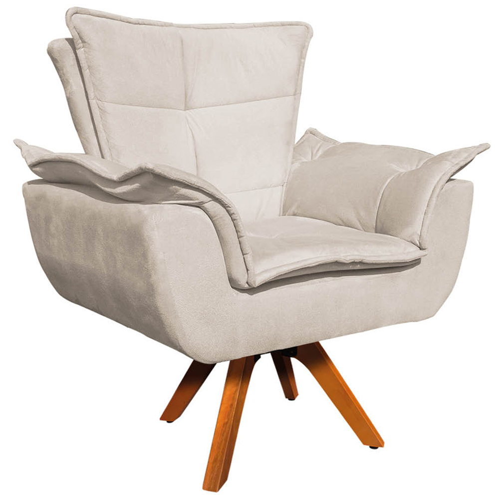 Kit 2 Poltronas Decorativas Base Giratória em Madeira Charger Suede Bege G19 - Gran Belo
