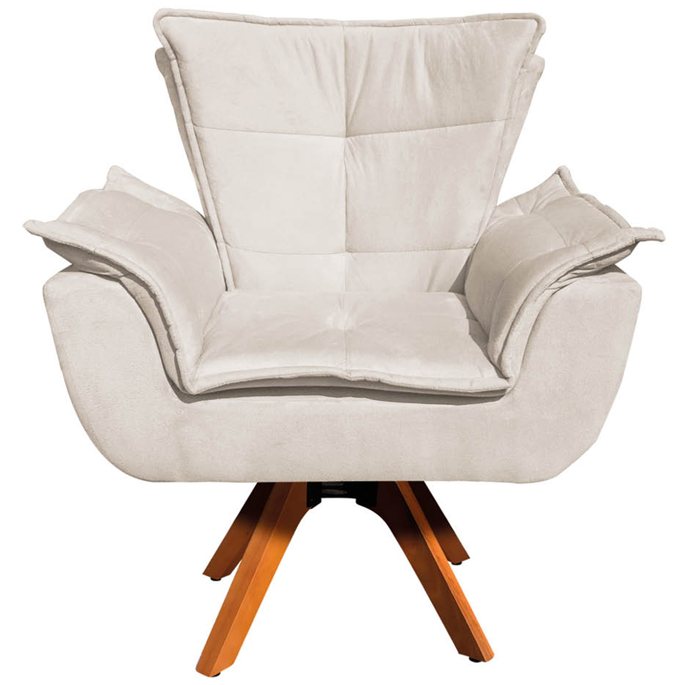 Kit 2 Poltronas Decorativas Base Giratória em Madeira Charger Suede Bege G19 - Gran Belo