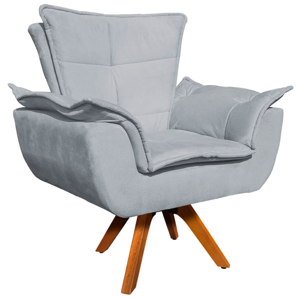 Kit 2 Poltronas Decorativas Base Giratória em Madeira Charger Suede Cinza G19 - Gran Belo