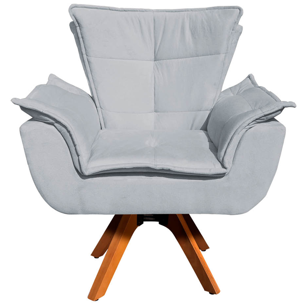 Kit 2 Poltronas Decorativas Base Giratória em Madeira Charger Suede Cinza G19 - Gran Belo