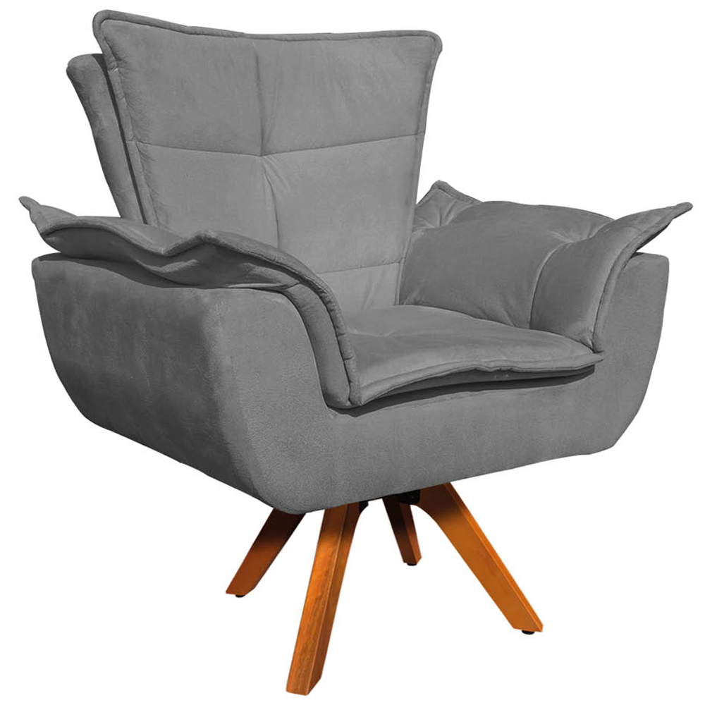 Kit 2 Poltronas Decorativas Base Giratória em Madeira Charger Suede Grafite G19 - Gran Belo