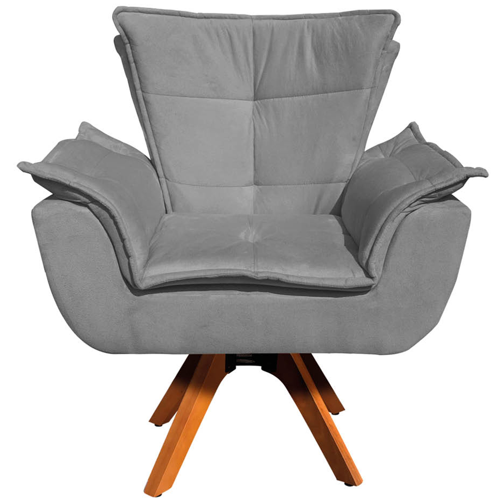 Kit 2 Poltronas Decorativas Base Giratória em Madeira Charger Suede Grafite G19 - Gran Belo