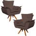 Kit 2 Poltronas Decorativas Base Giratória em Madeira Charger Suede Marrom G19 - Gran Belo