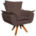 Kit 2 Poltronas Decorativas Base Giratória em Madeira Charger Suede Marrom G19 - Gran Belo
