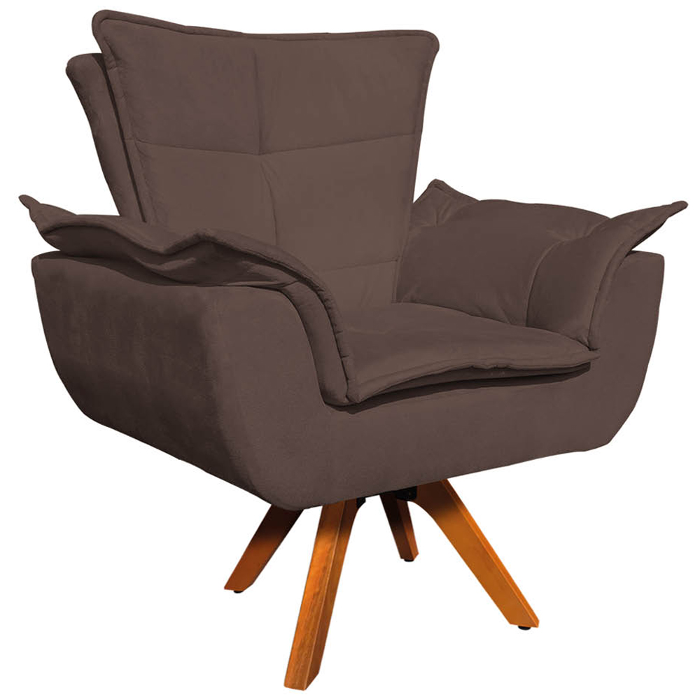 Kit 2 Poltronas Decorativas Base Giratória em Madeira Charger Suede Marrom G19 - Gran Belo