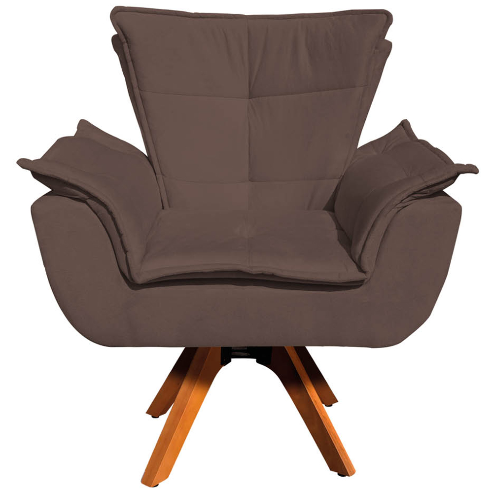 Kit 2 Poltronas Decorativas Base Giratória em Madeira Charger Suede Marrom G19 - Gran Belo