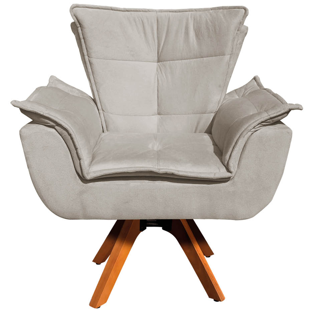 Kit 2 Poltronas Decorativas Base Giratória em Madeira Charger Suede Nude G19 - Gran Belo