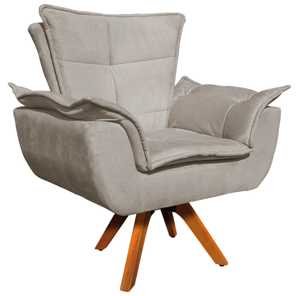 Kit 2 Poltronas Decorativas Base Giratória em Madeira Charger Suede Nude G19 - Gran Belo
