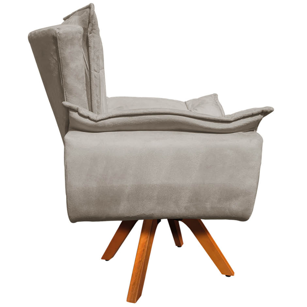 Kit 2 Poltronas Decorativas Base Giratória em Madeira Charger Suede Nude G19 - Gran Belo