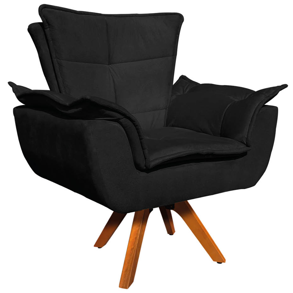 Kit 2 Poltronas Decorativas Base Giratória em Madeira Charger Suede Preto G19 - Gran Belo