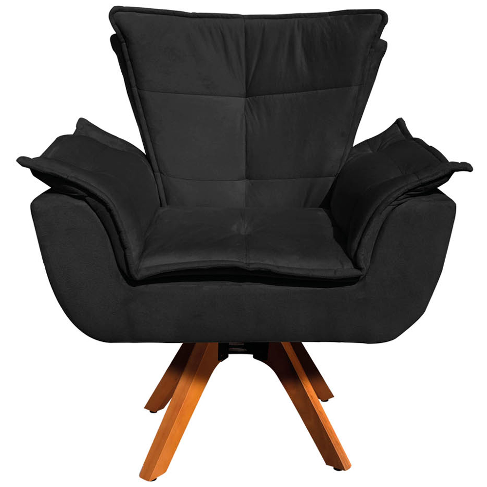 Kit 2 Poltronas Decorativas Base Giratória em Madeira Charger Suede Preto G19 - Gran Belo